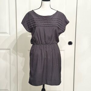 Final Touch Navy Blue Star Patterned Blouson Dress with Pockets, Size Small